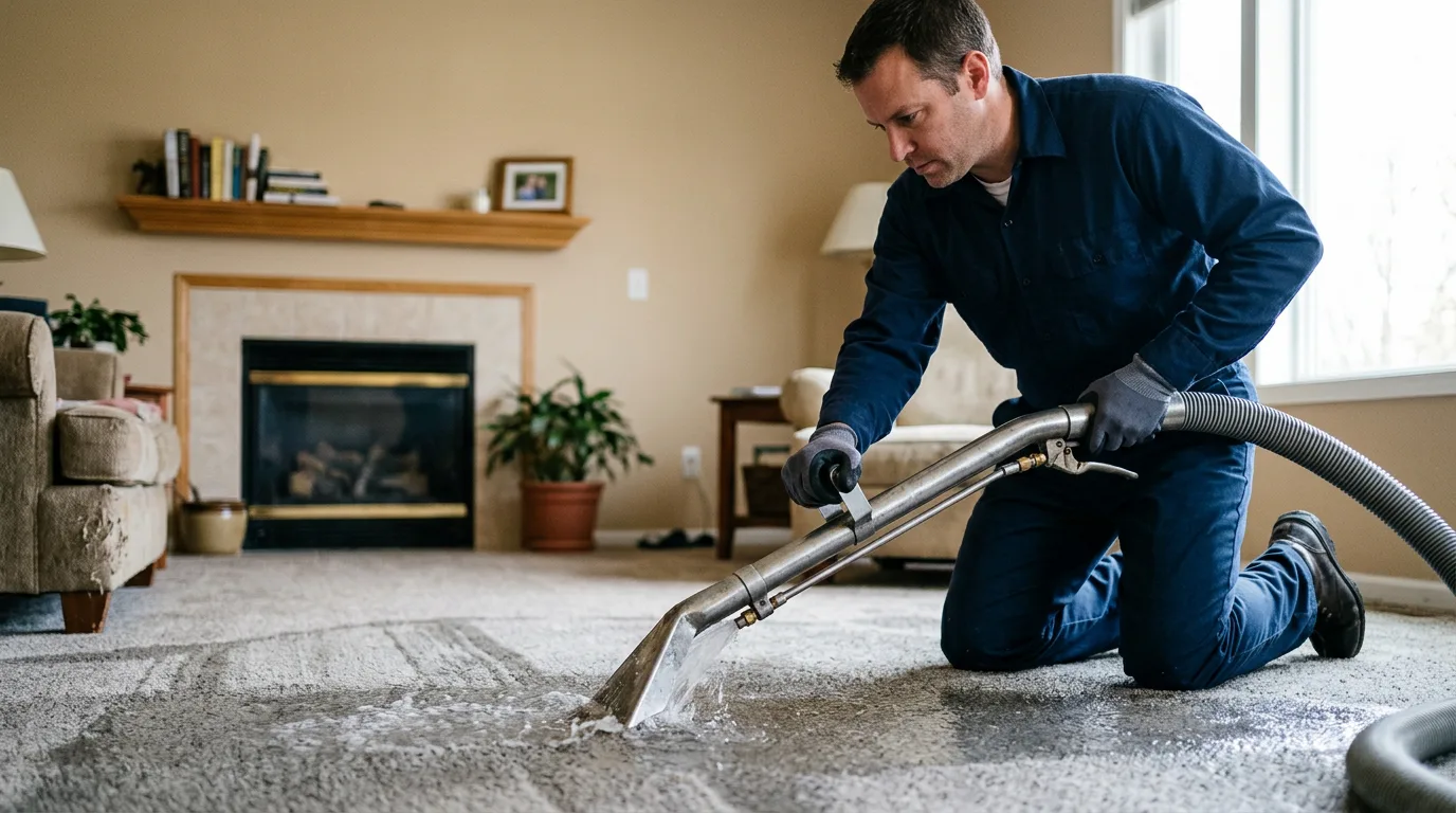 Water damage restoration technician working near Protection, KS